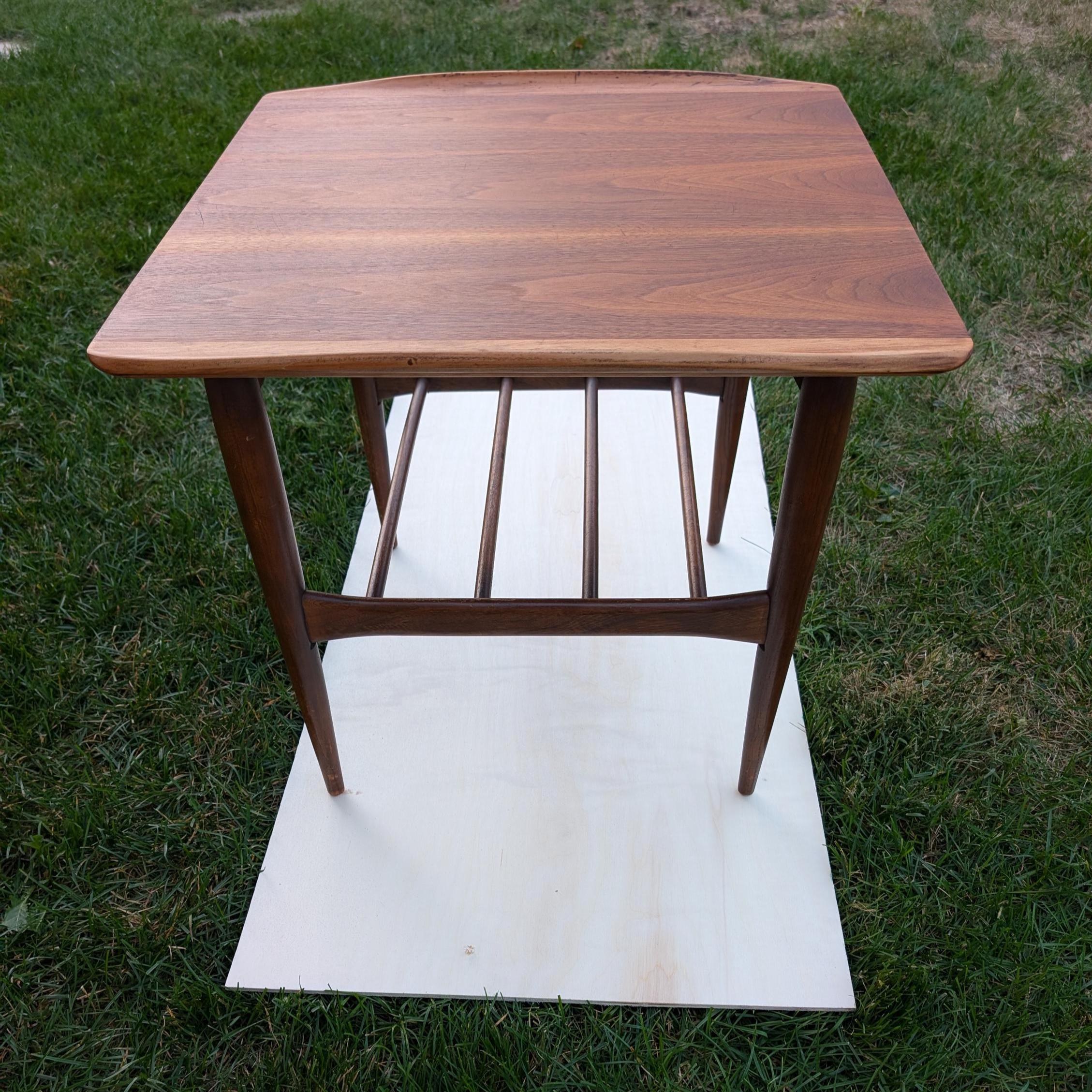 Vintage Bassett Artisan MCM Walnut Lamp Table 1960s End table with shelf, view 8