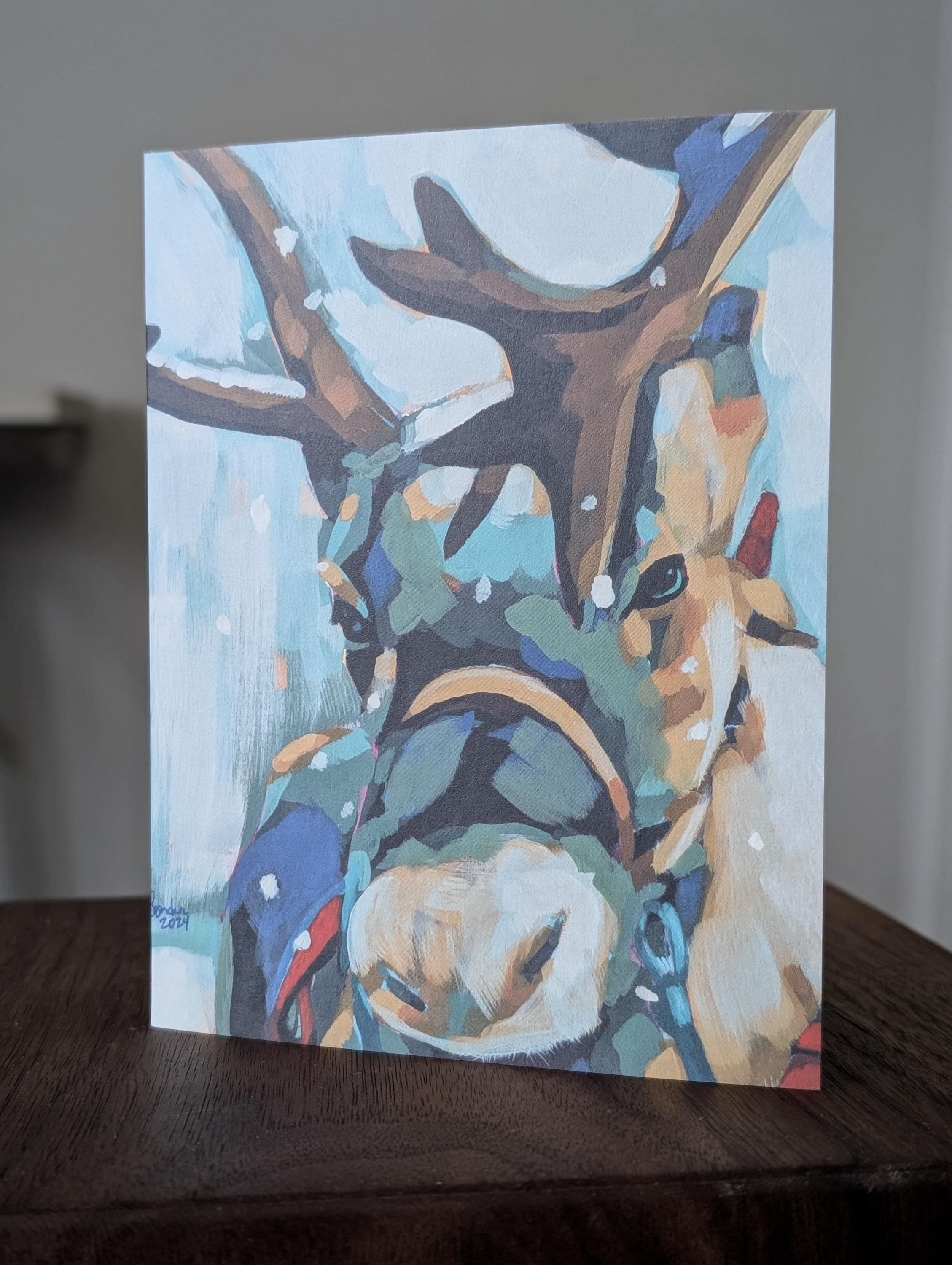 Winter Reindeer Greeting Cards of Acrylic Paintings Gift