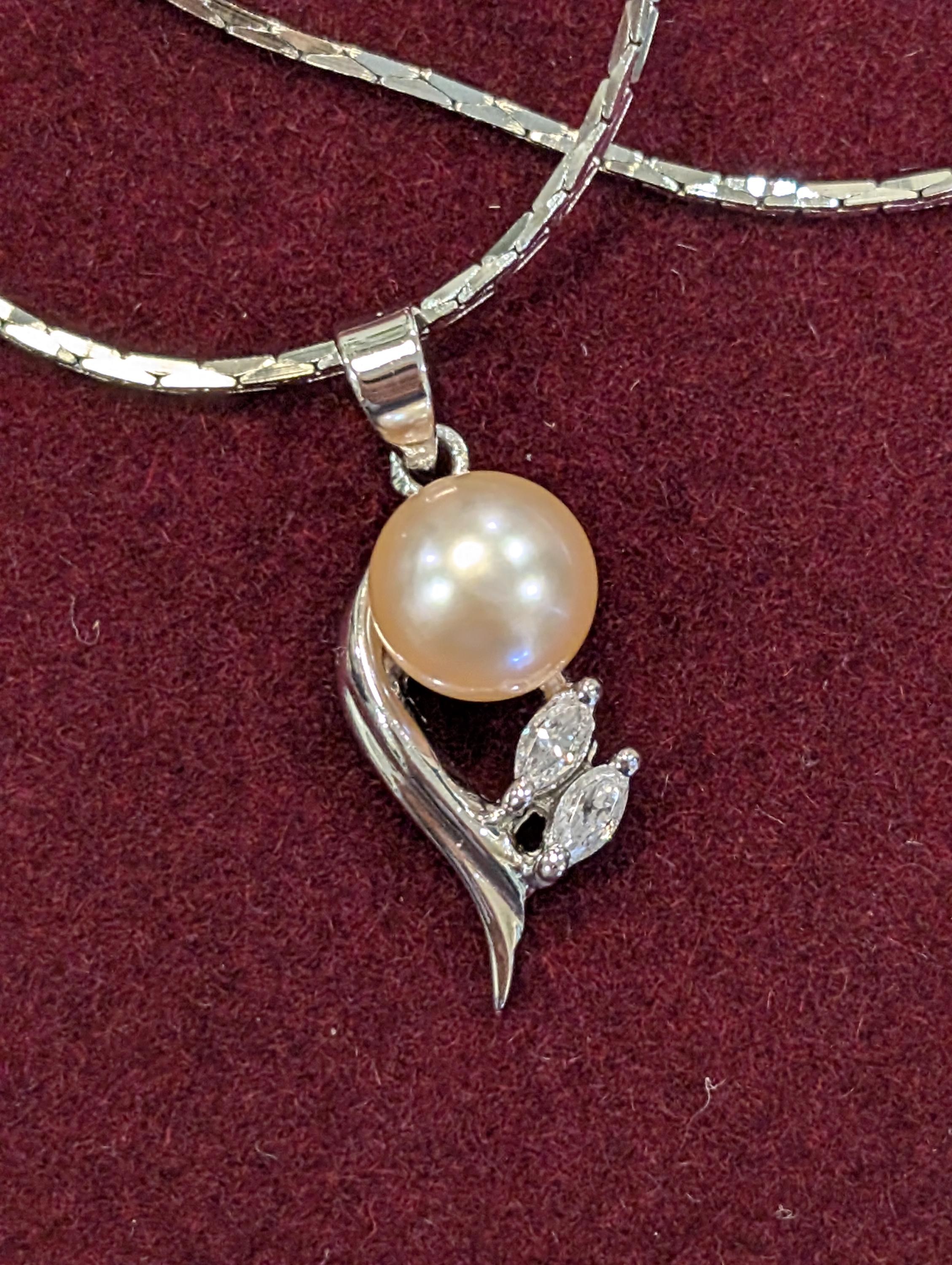 Silver faux pearl pendant necklace, view 6