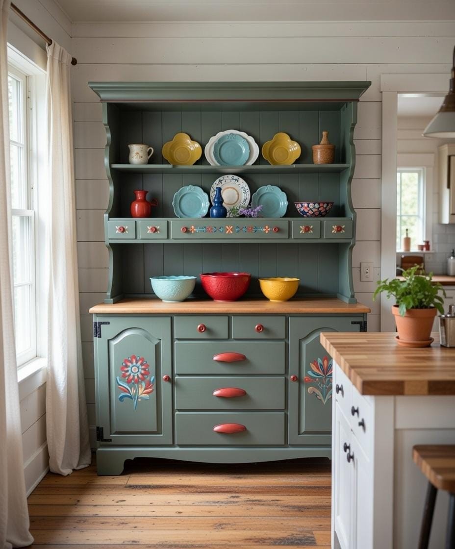 American made Hand Painted Solid Maple 2pc Hutch
