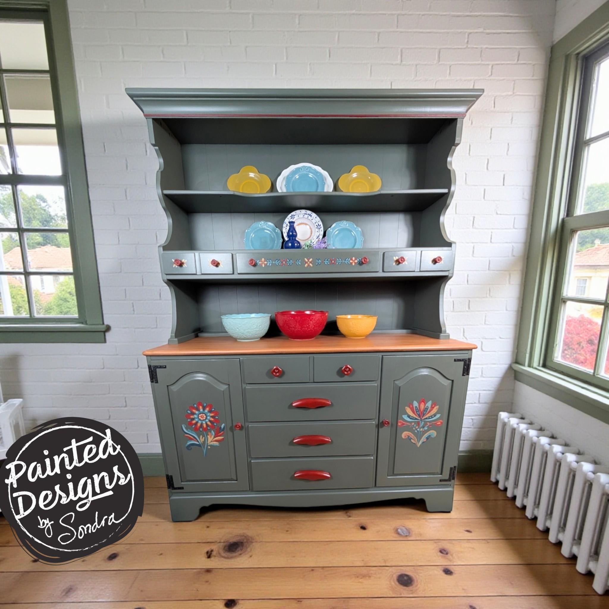 American made Hand Painted Solid Maple 2pc Hutch, view 3