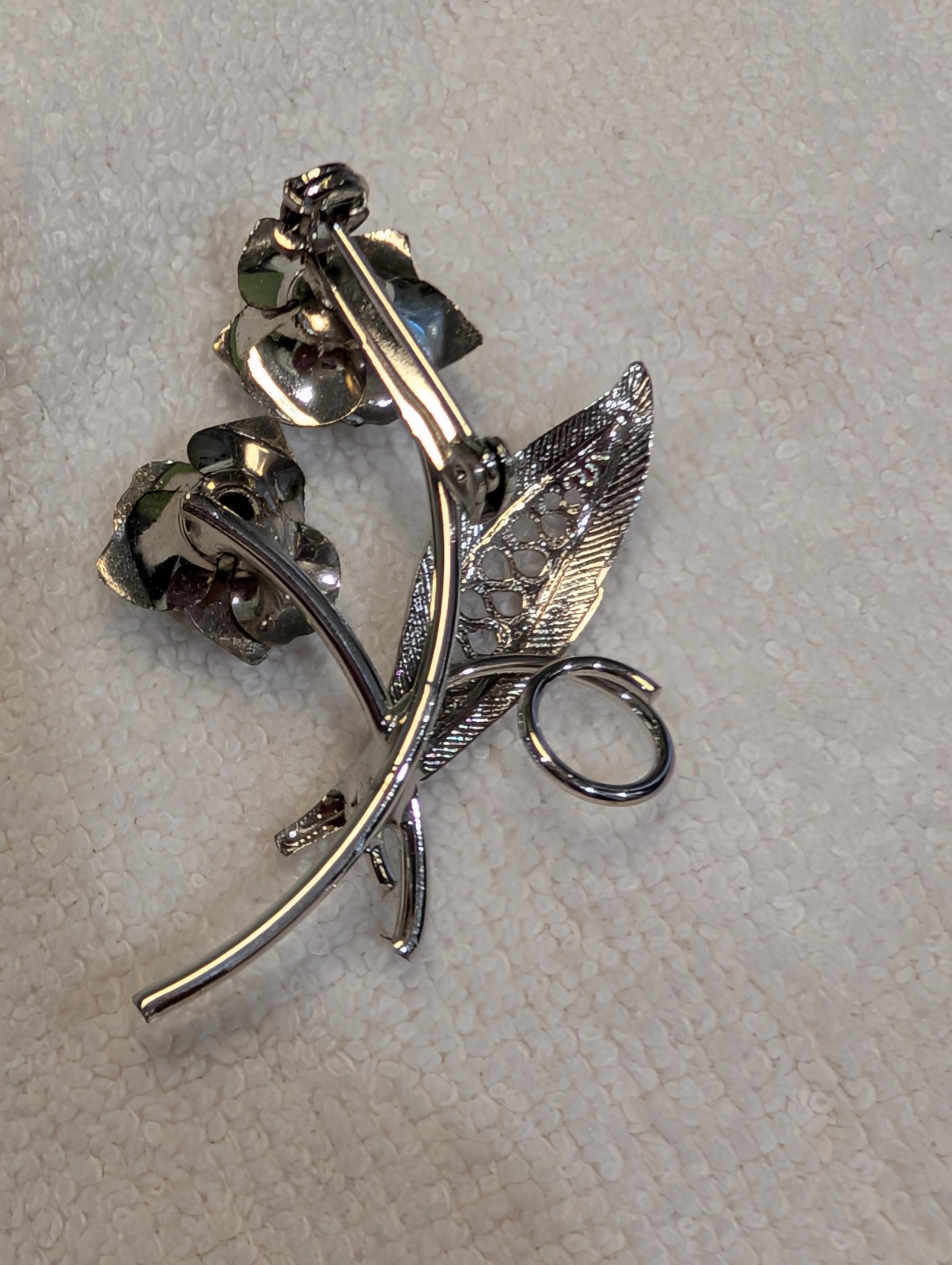 MCM Silver tone Flower Brooch, view 4