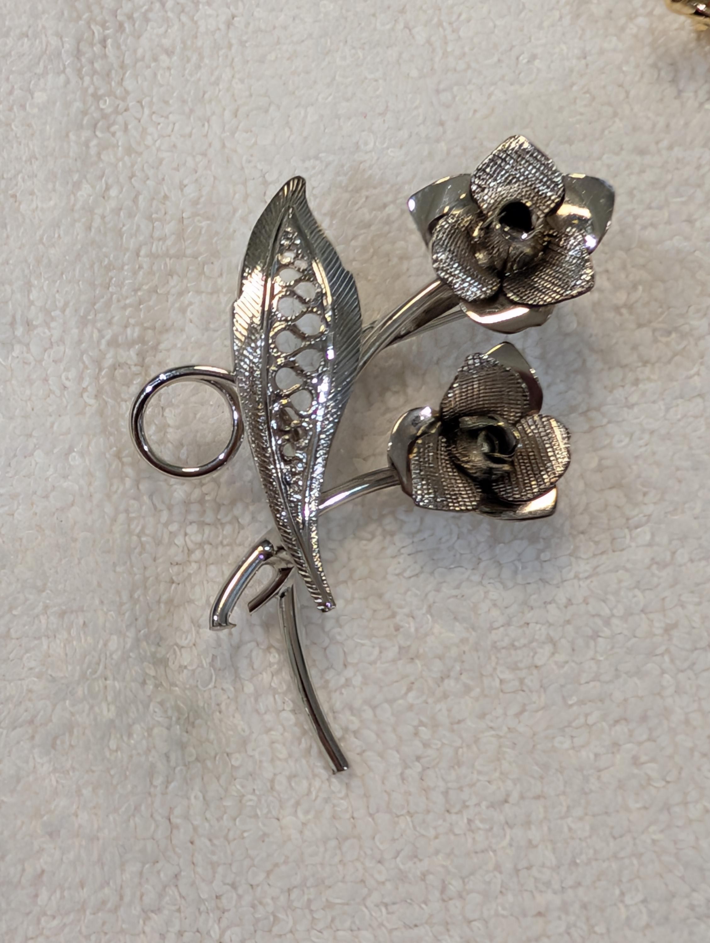 MCM Silver tone Flower Brooch, view 5