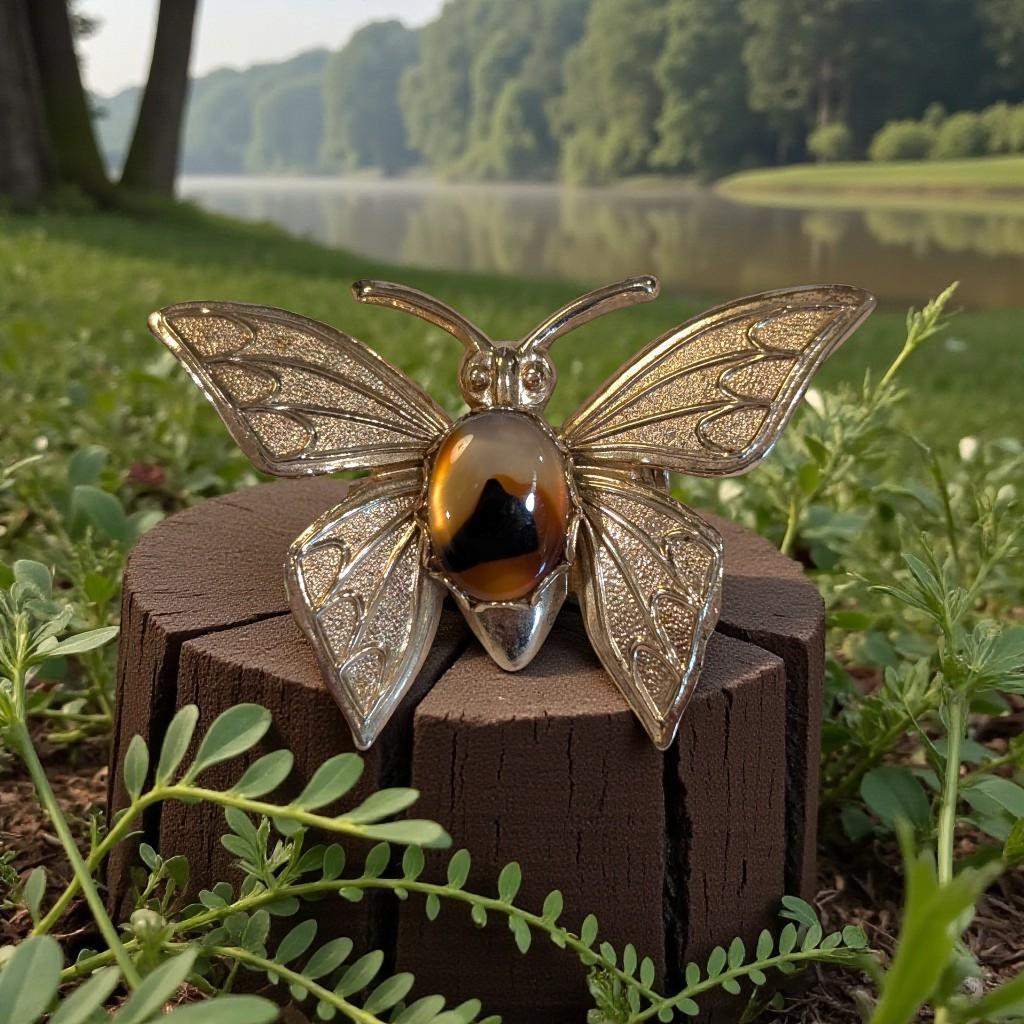Tiger's Eye Butterfly Brooch Pin