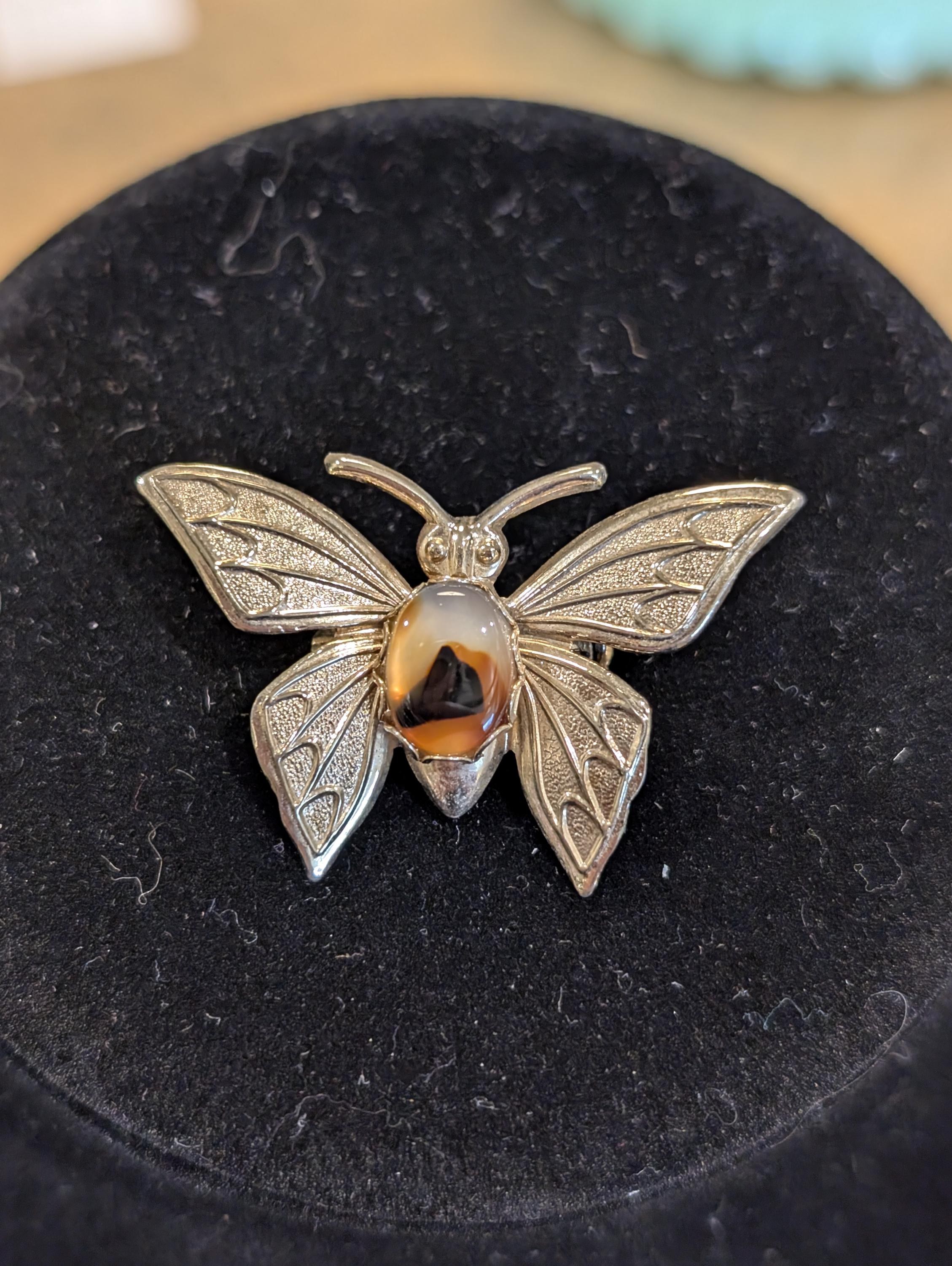 Tiger's Eye Butterfly Brooch Pin, view 2