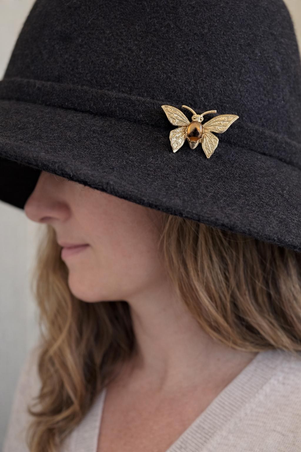 Tiger's Eye Butterfly Brooch Pin, view 6