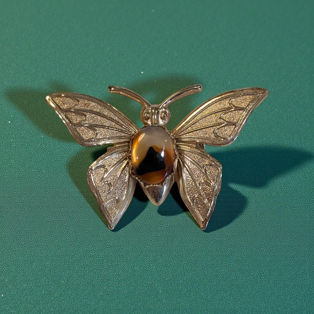 Tiger's Eye Butterfly Brooch Pin, view 8