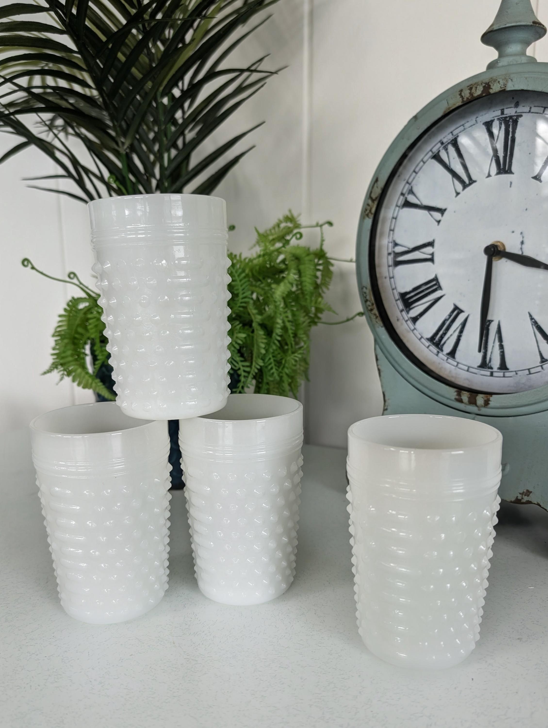 Vintage Anchor Hocking White Hobnail Milk Glass Juice Glasses Set of 4