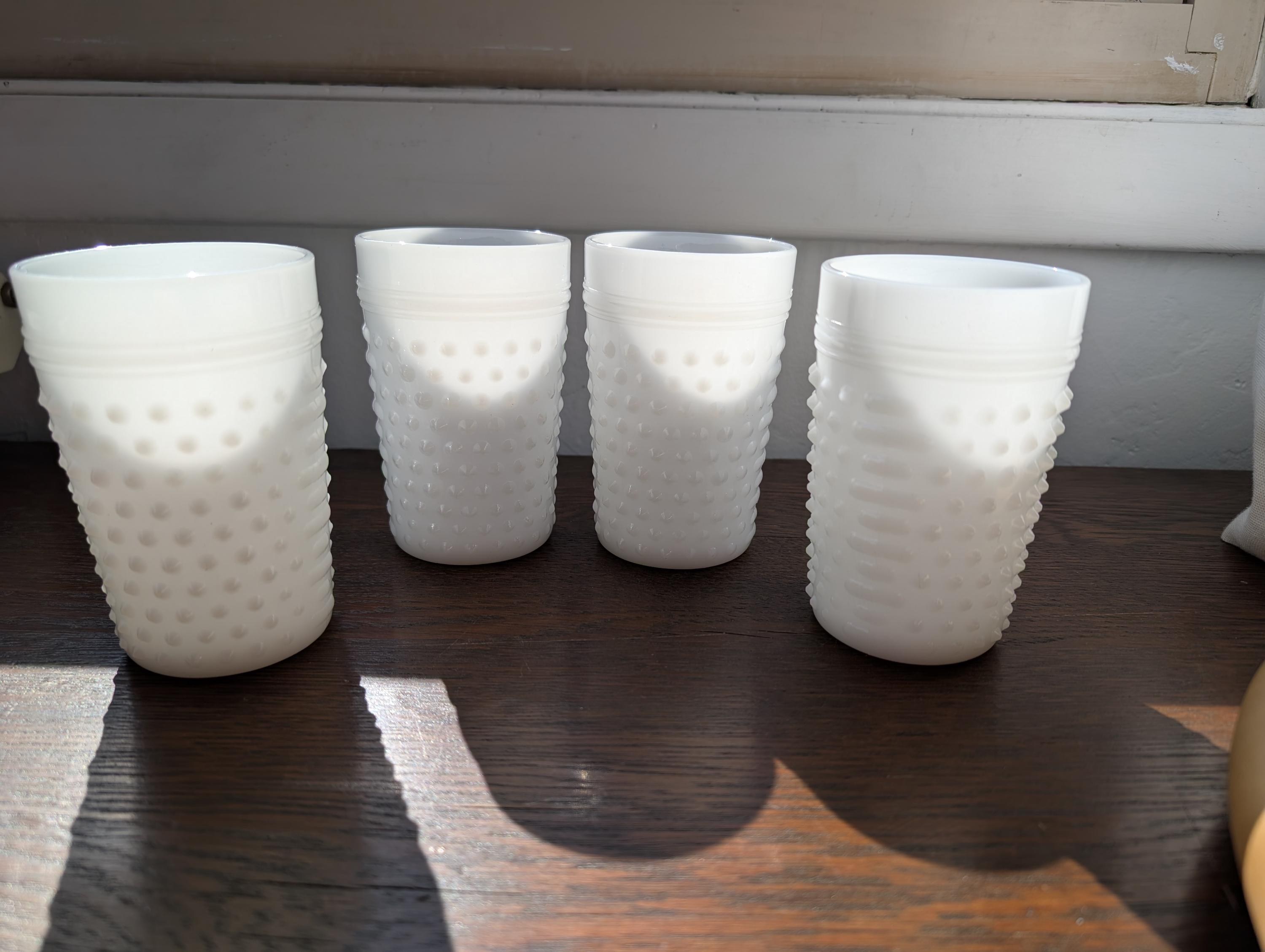 Vintage Anchor Hocking White Hobnail Milk Glass Juice Glasses Set of 4, view 6