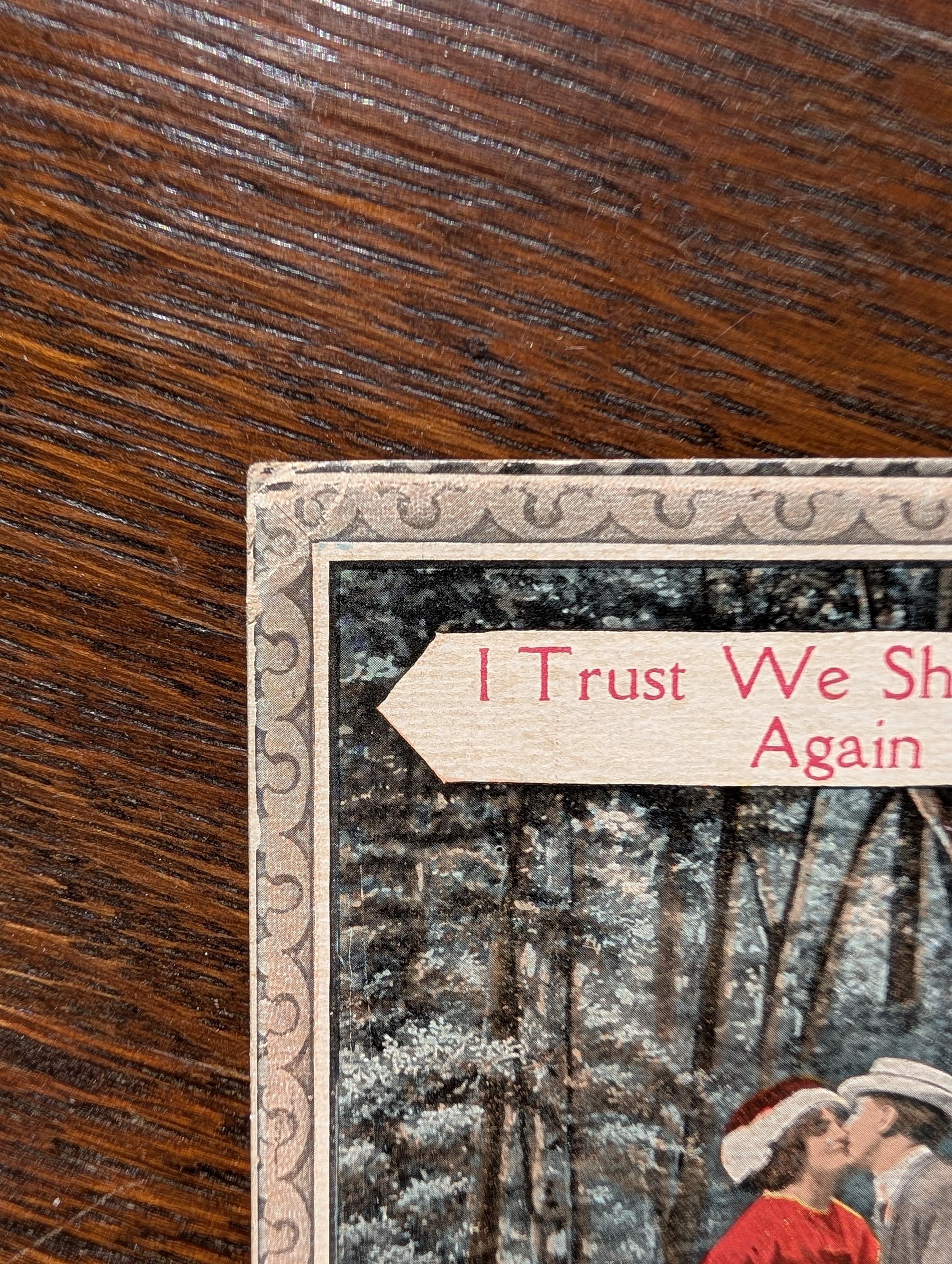 Antique Romantic Postcard “I Trust We Shall Meet Again,” Baltimore MD, 1910s Linen Look Love Postcard, Edwardian Era Ephemera, view 5