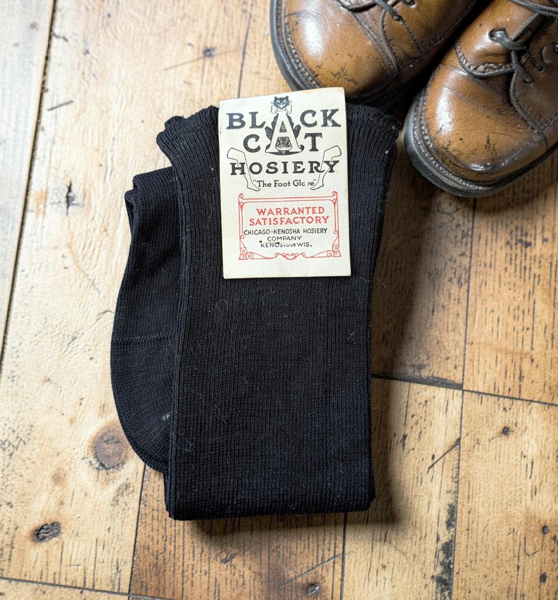 Vintage Black Cat Hosiery, NOS Ribbed Socks, Chicago Kenosha Hosiery Company