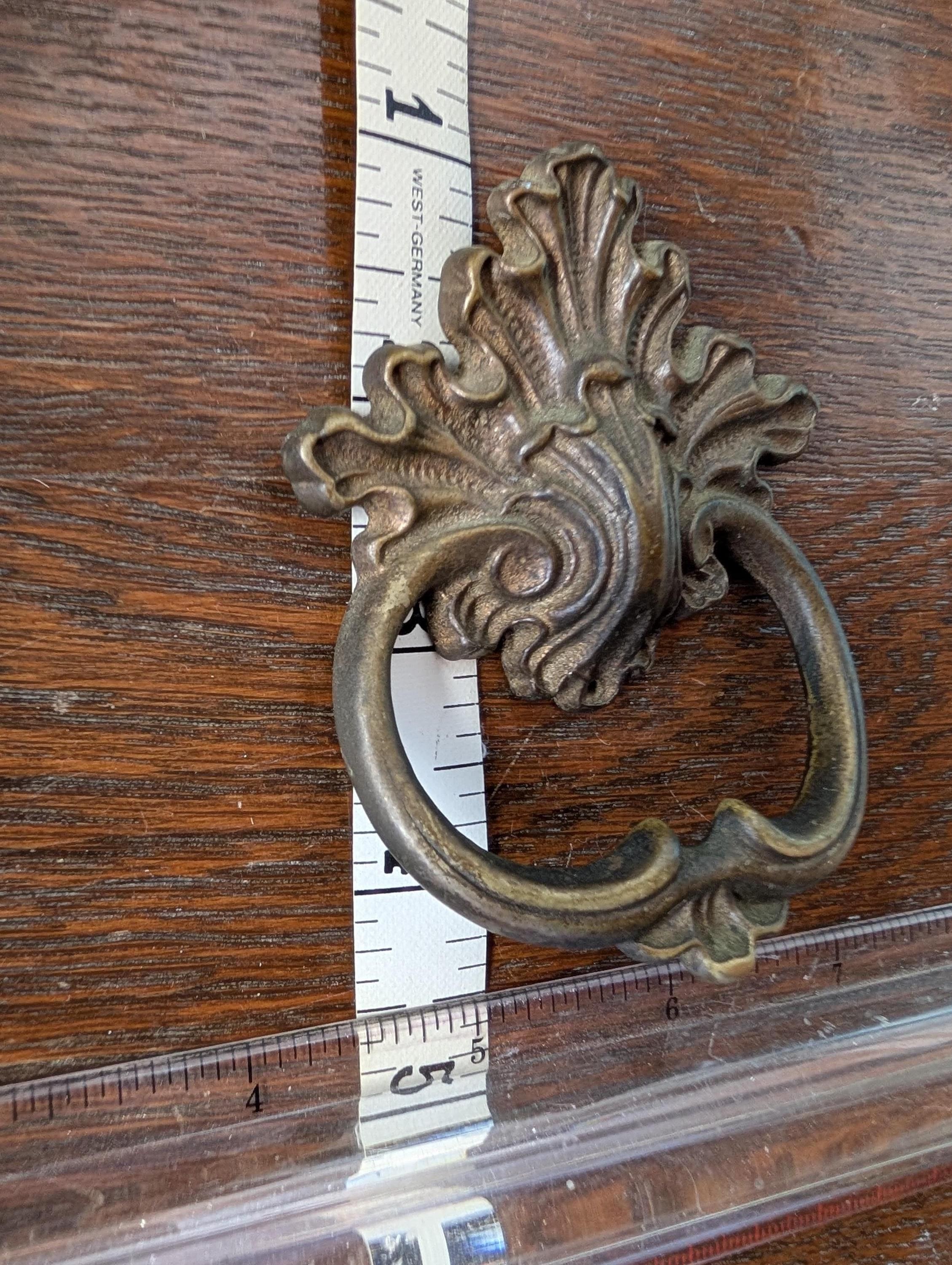 Pair of Vintage Solid Brass French Provincial Ring Pulls, view 8