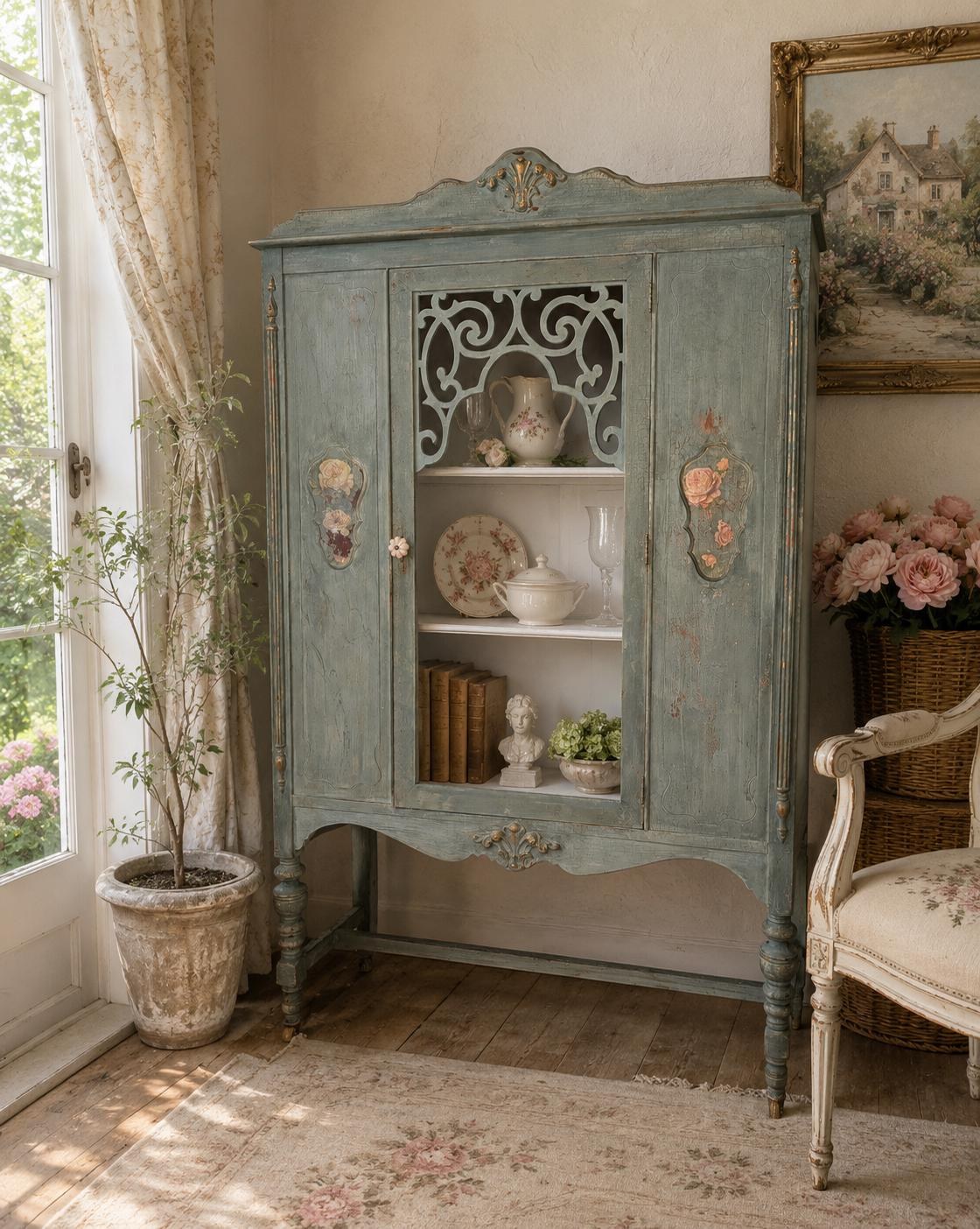 Antique French Cottage Display Cabinet