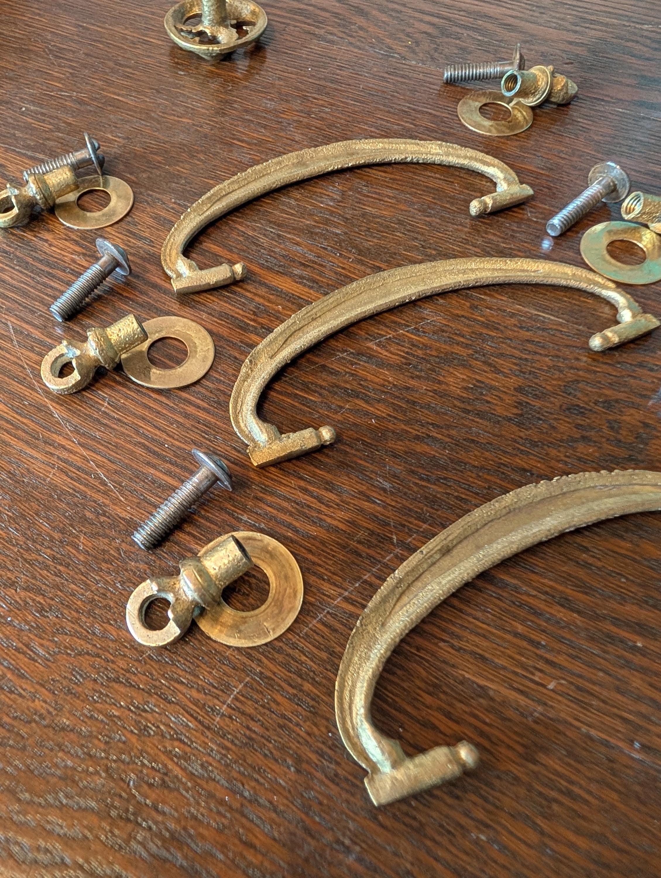 Set of 3 Vintage Solid Brass Bail Drawer Pulls — 3" Center-to-Center, view 3
