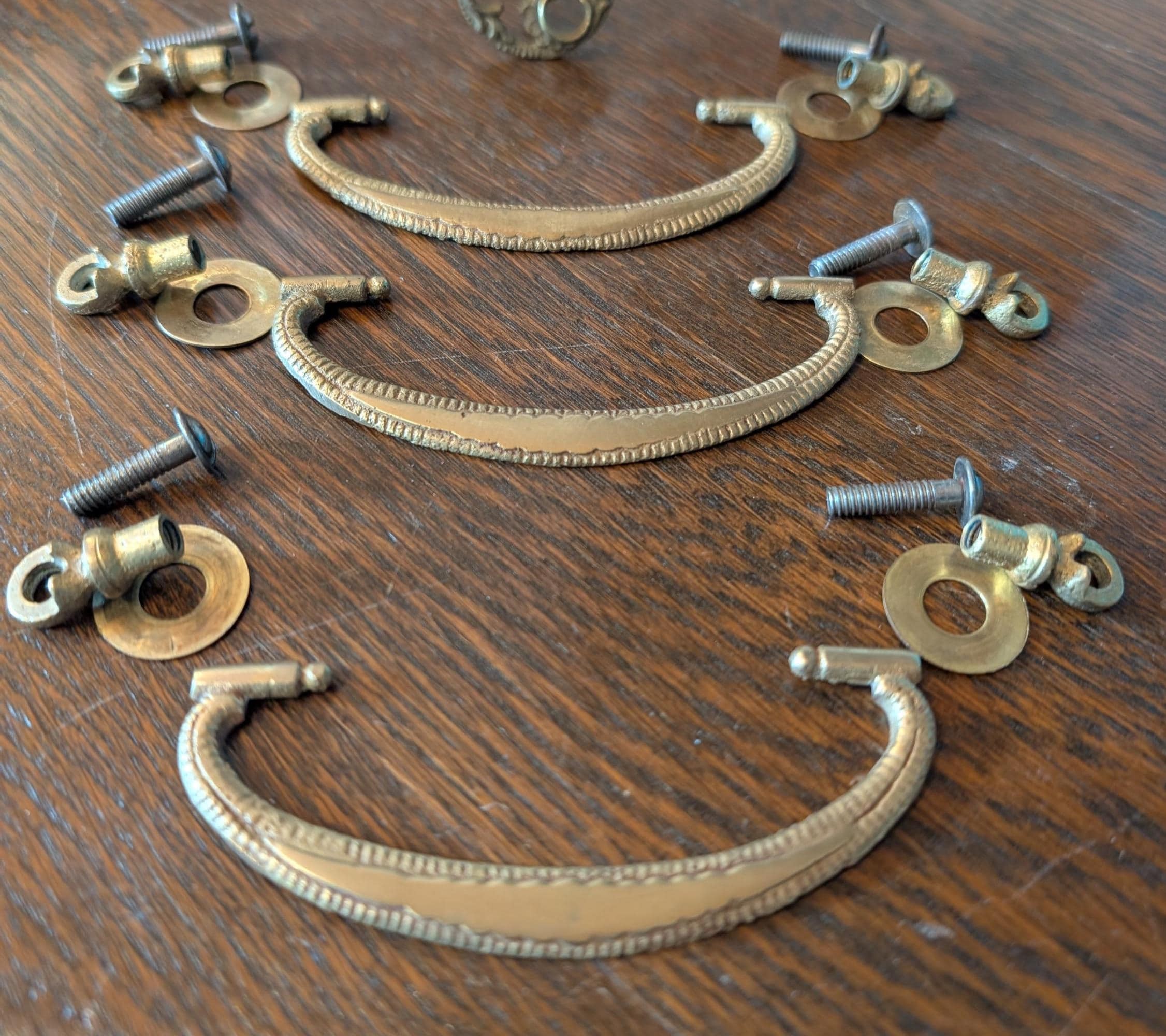 Set of 3 Vintage Solid Brass Bail Drawer Pulls — 3" Center-to-Center, view 4