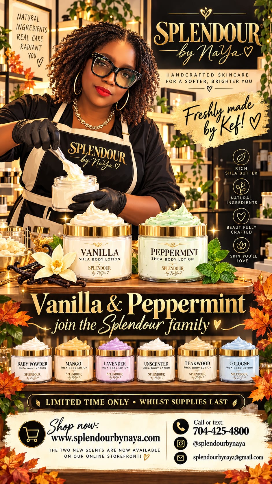 Kef handcrafting Vanilla and Peppermint shea body lotion for Splendour By NaYa