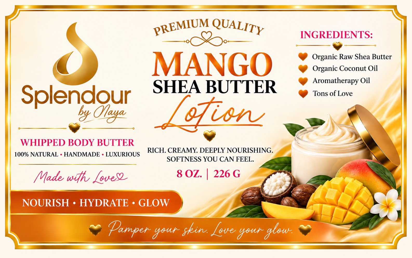 Splendour By NaYa whipped shea body butter in a clear jar with a gold lid