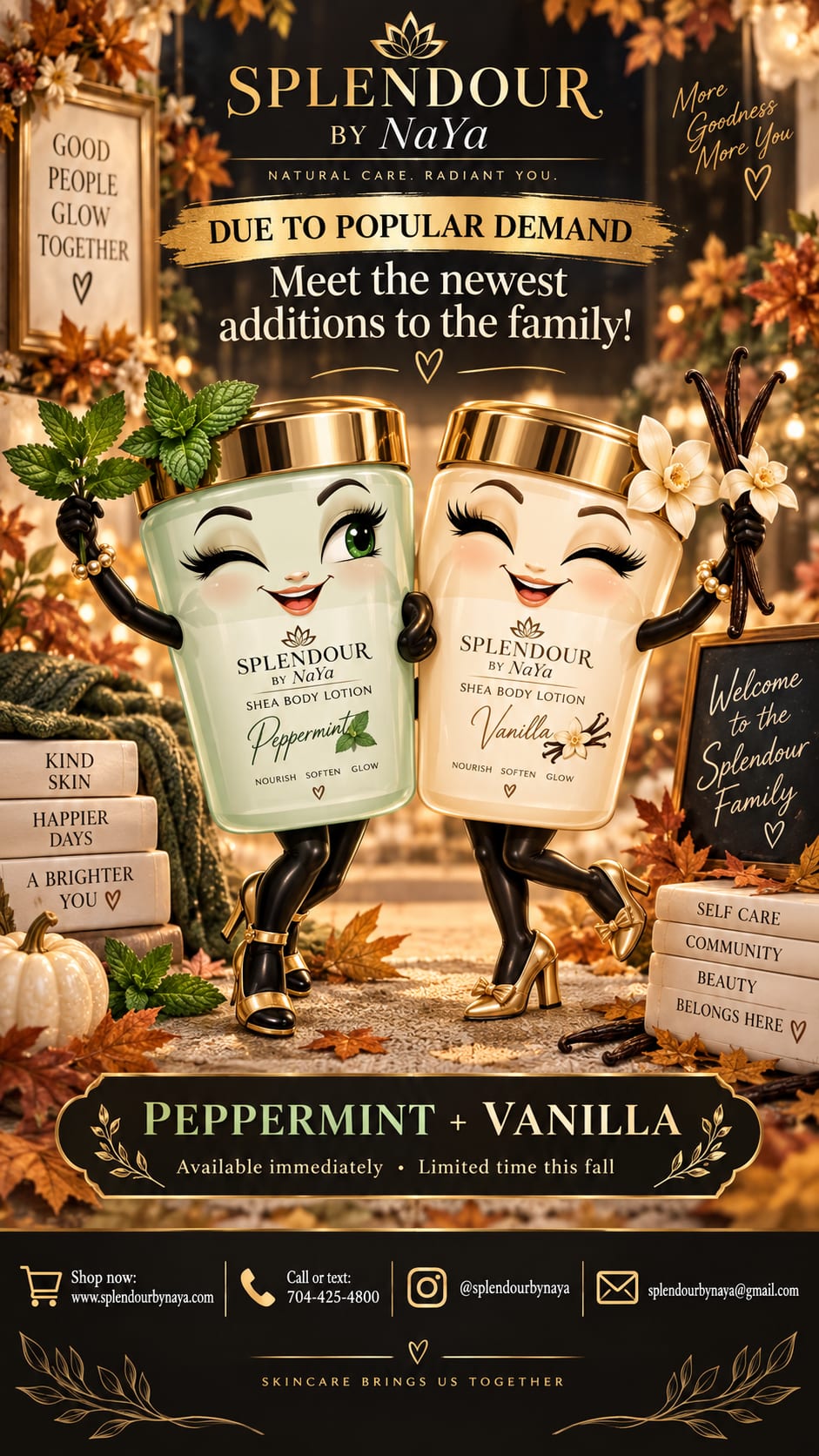 Splendour By NaYa flyer announcing limited-time Peppermint and Vanilla scents