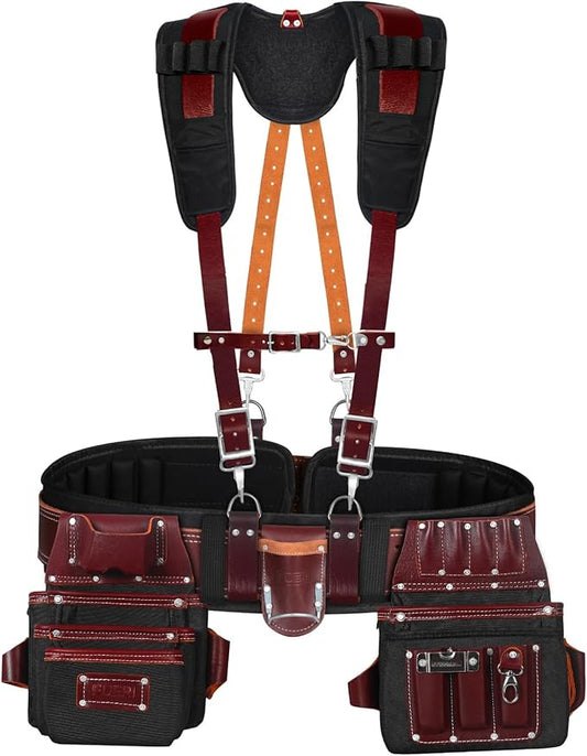 Leather Tool Belt System — Suspenders & Dual Pouches