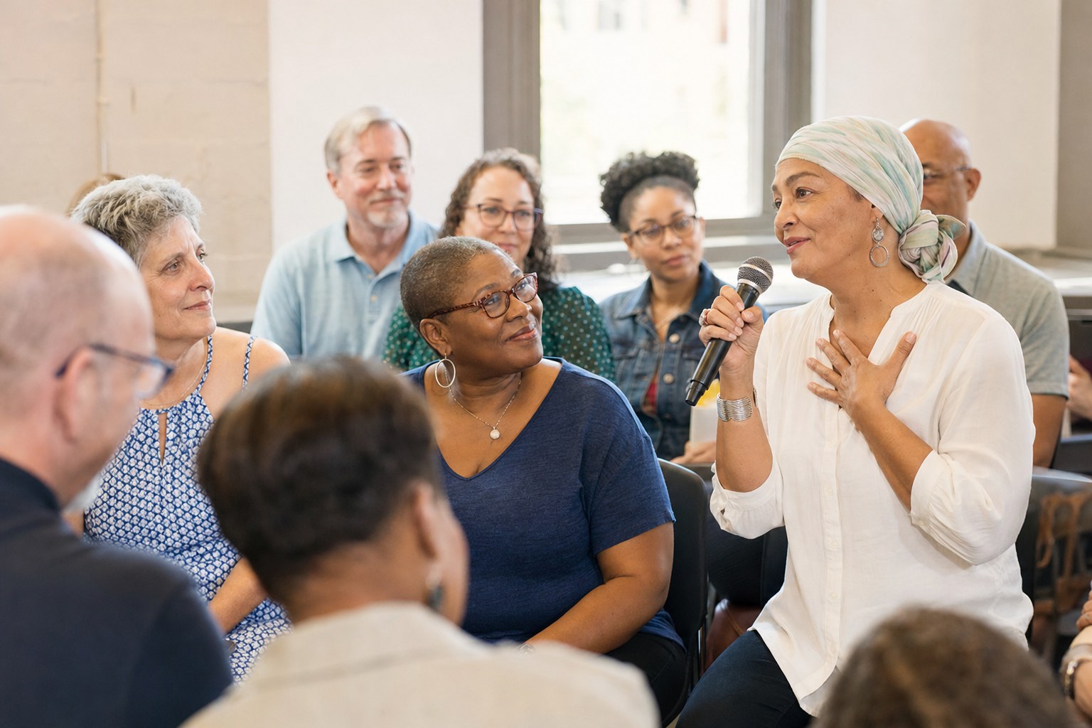 Illustrative community members sharing support together
