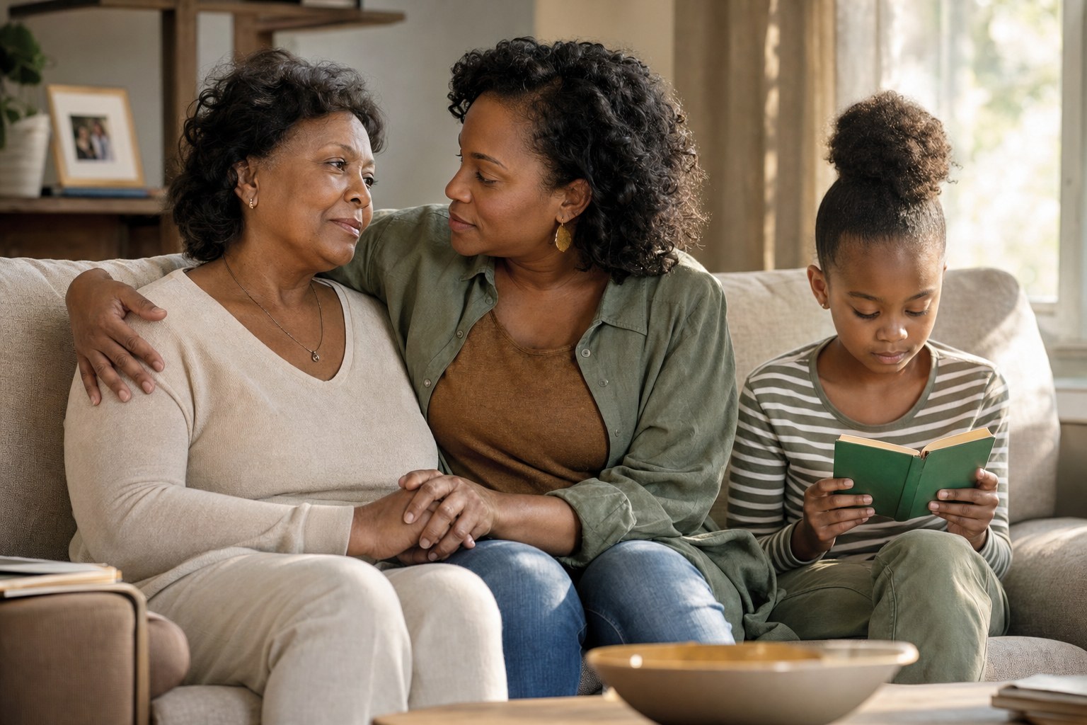 Illustrative family spending time together at home