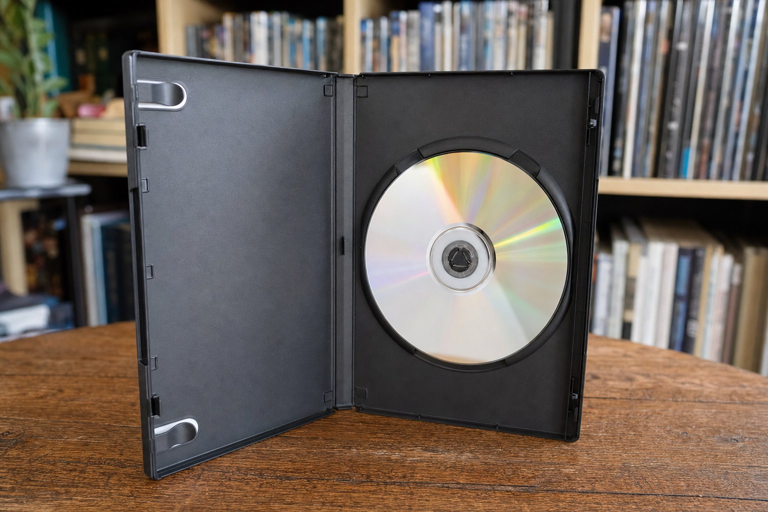 An open used DVD case with a clean disc ready for a condition check