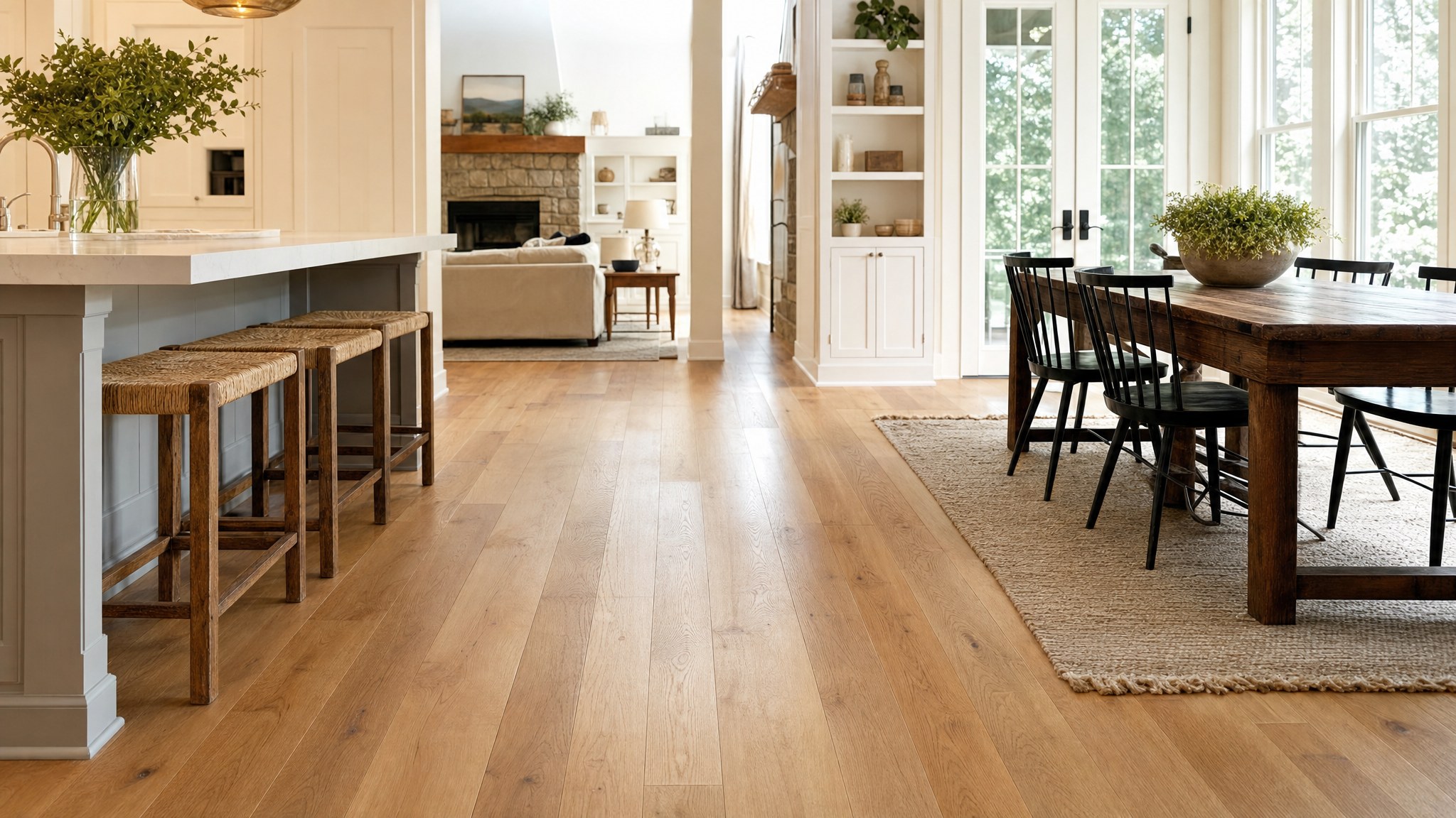Warm oak engineered hardwood floor in a bright Triangle home
