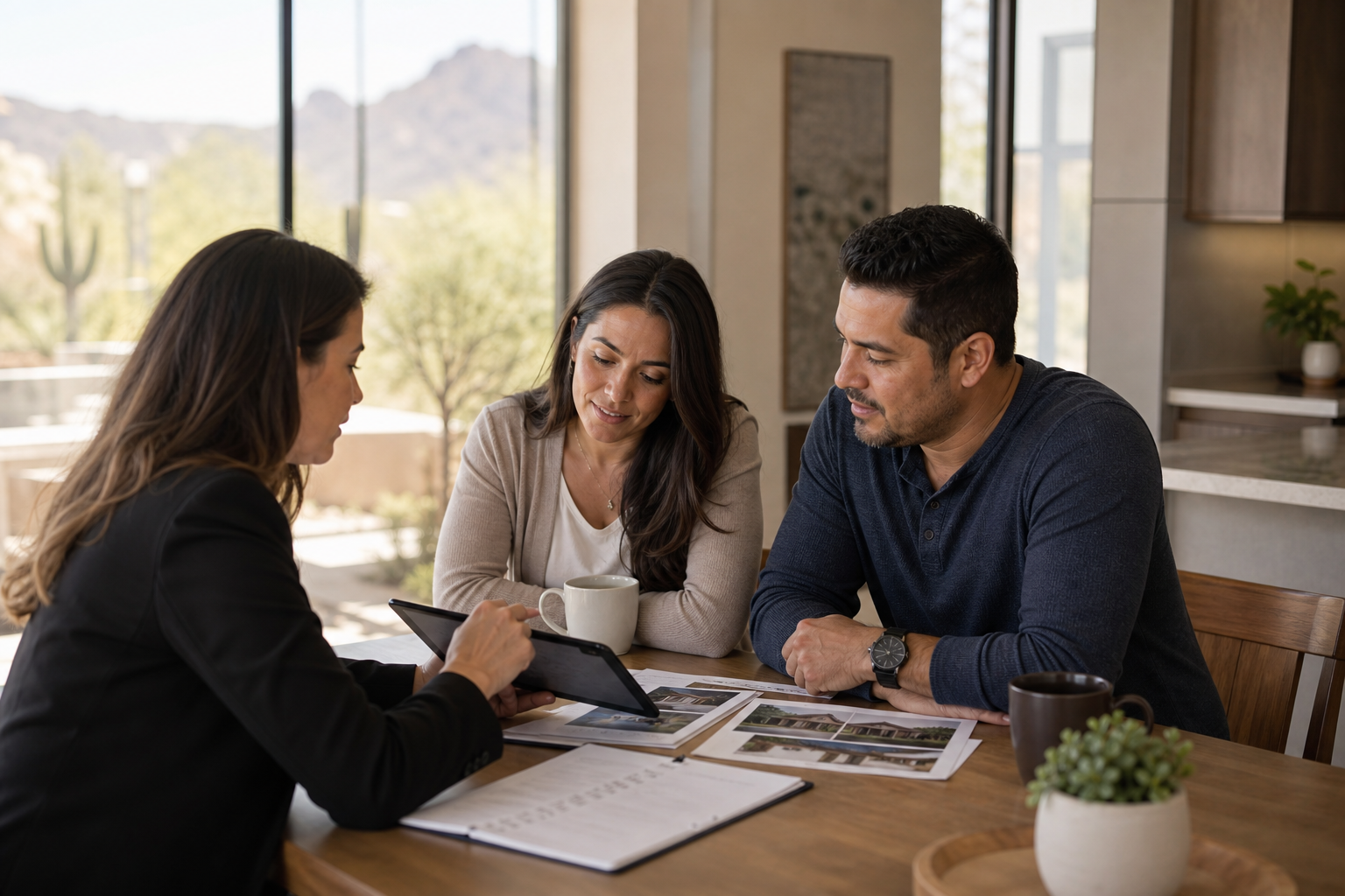 Buyers reviewing Arizona home options with their real estate agent