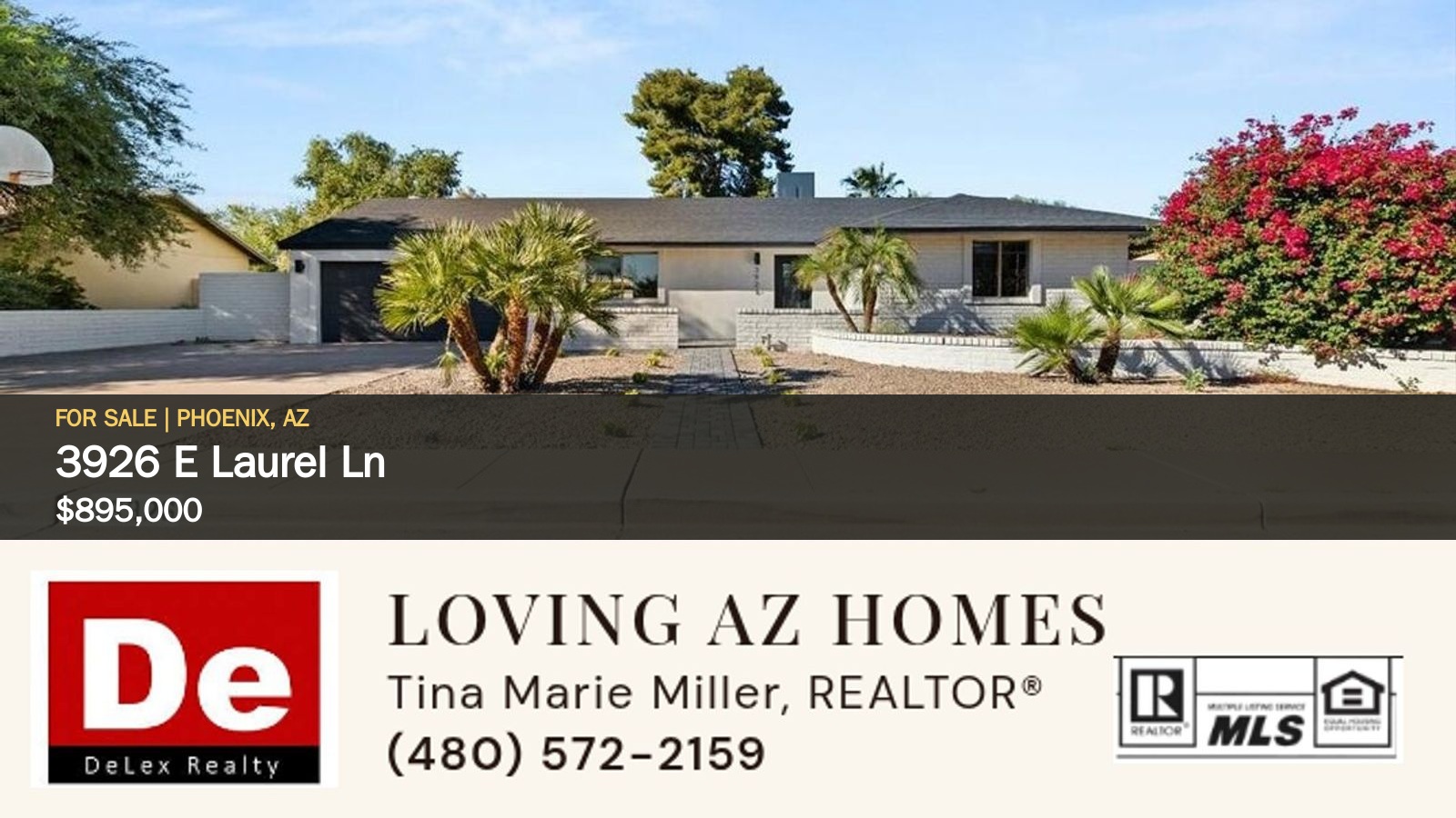 Front exterior of 3926 E Laurel Ln in Phoenix, listed for $895,000