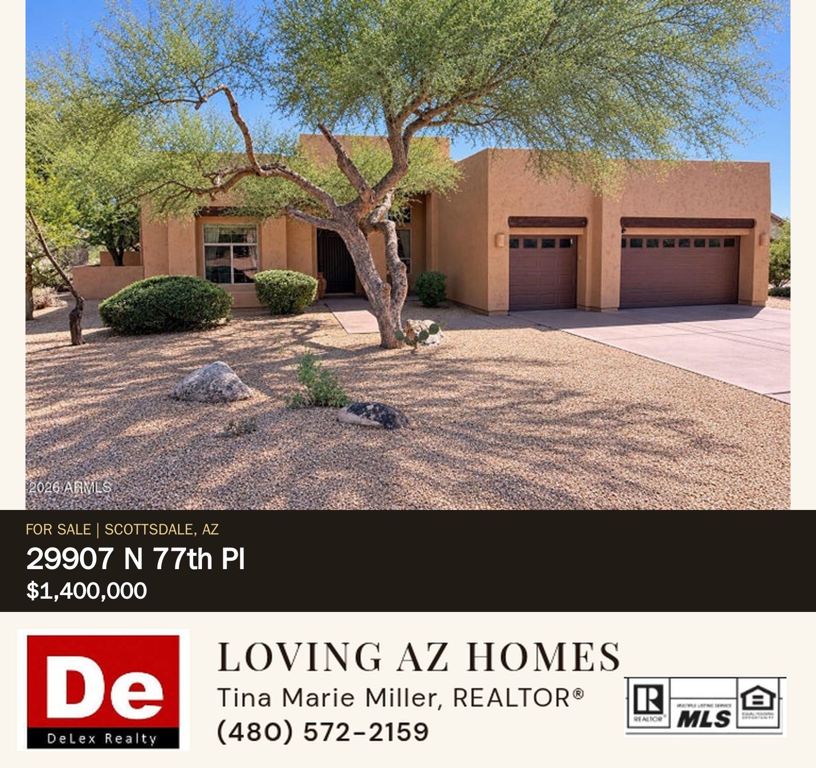 Exterior of 29907 N 77th Pl in Scottsdale, offered at $1,400,000