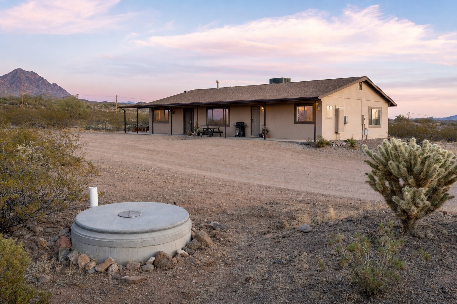 Rural Arizona home with desert land and an onsite wastewater system cover