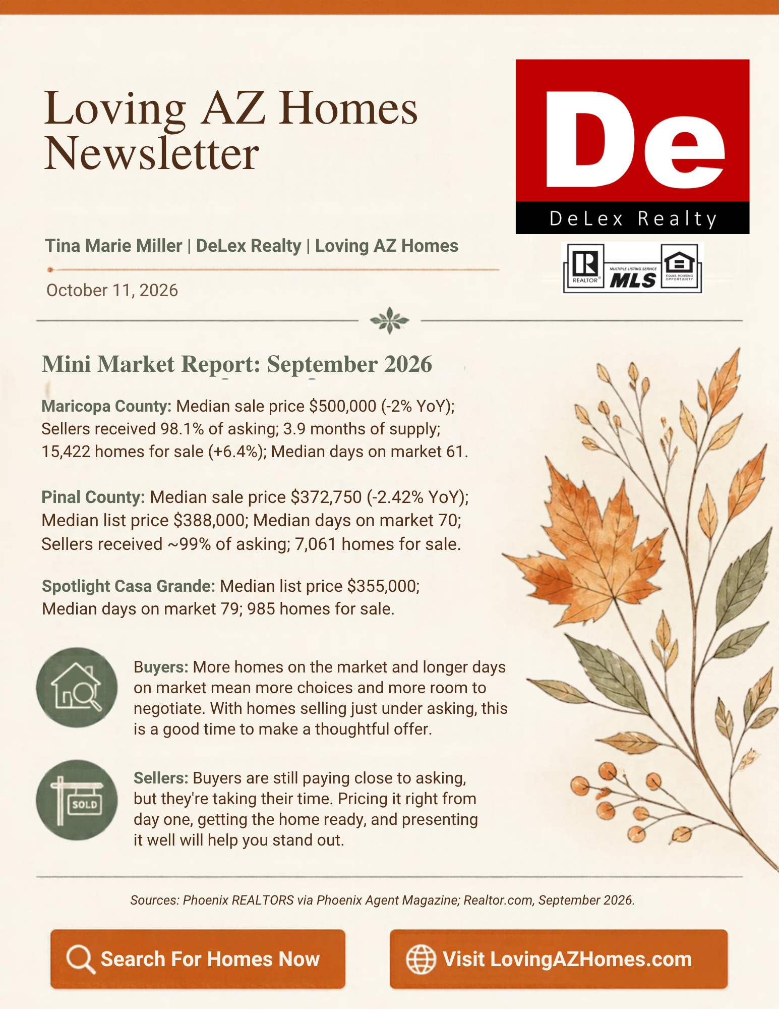 Loving AZ Homes newsletter page 1: September market snapshot