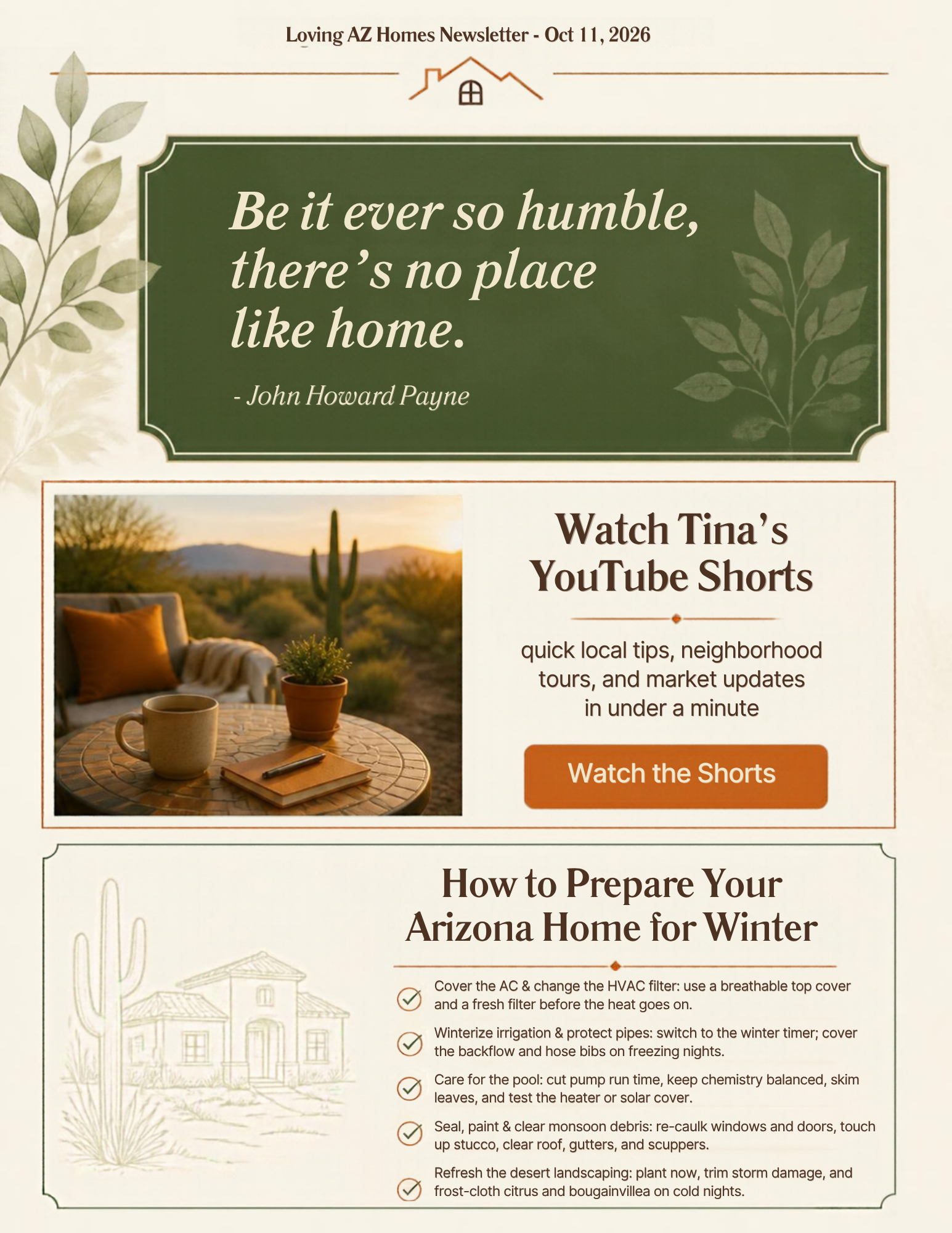 Loving AZ Homes newsletter page 3: A little inspiration and winter home tips