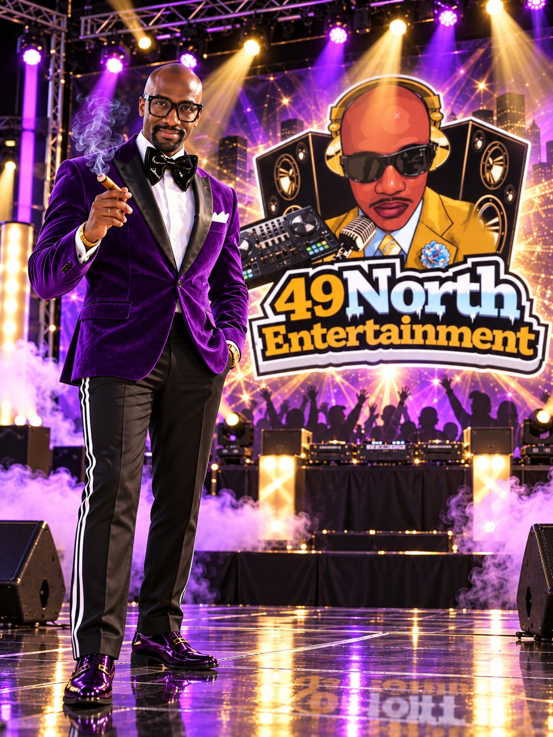 DJ performing on a lit stage for a corporate event
