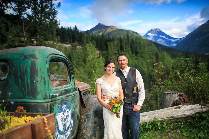 Wedding couple at Crow Creek Mine in Girdwood