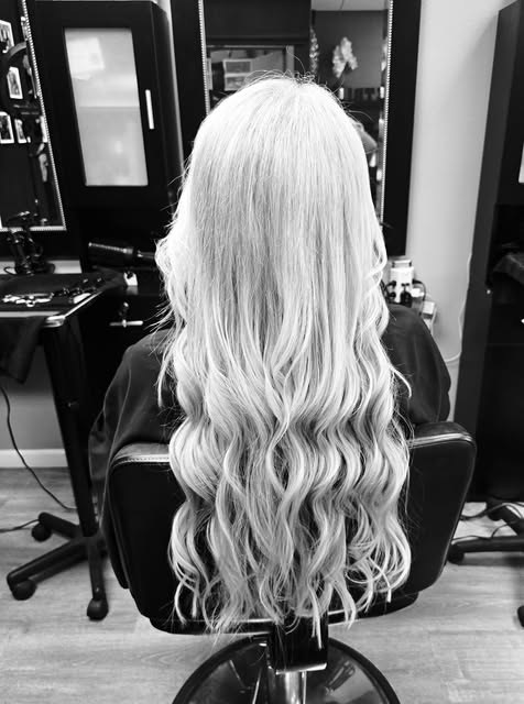 Long, styled hair in the Salon Demetri chair