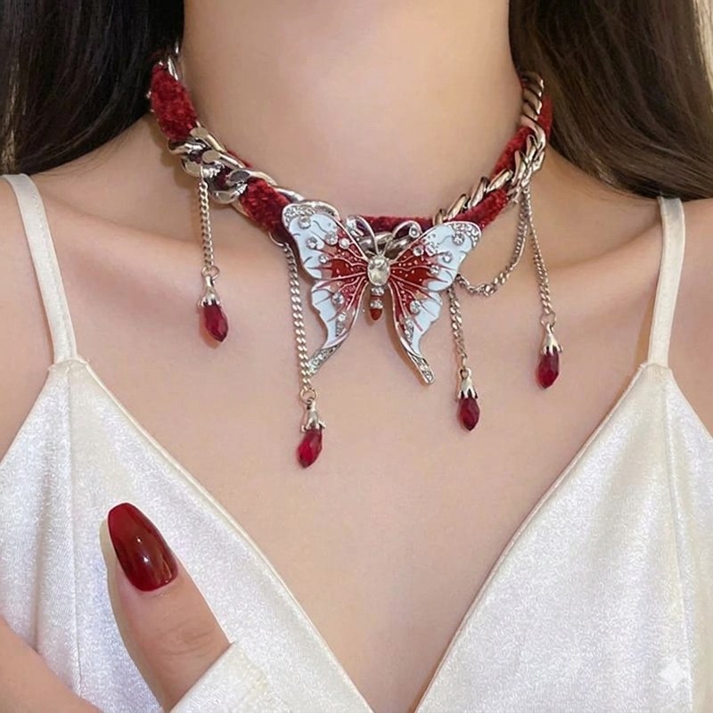 Crimson Butterfly Velvet Chain Choker