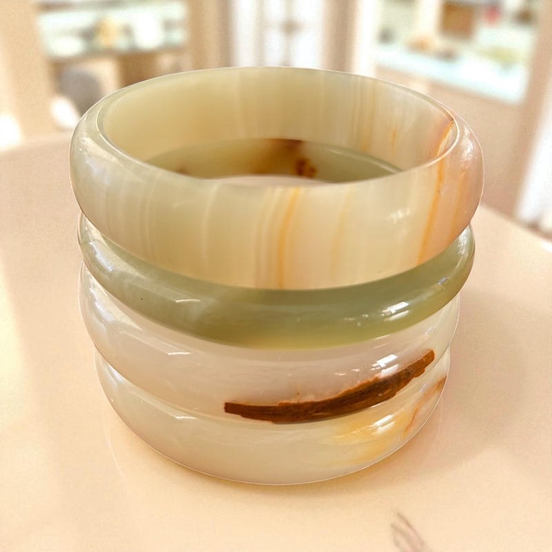 Honey banded agate bangle with cream and olive tones