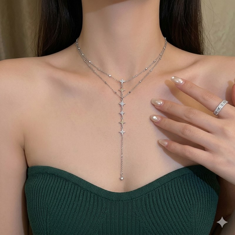 Seven Star Celestial Star Lariat Layered Necklace