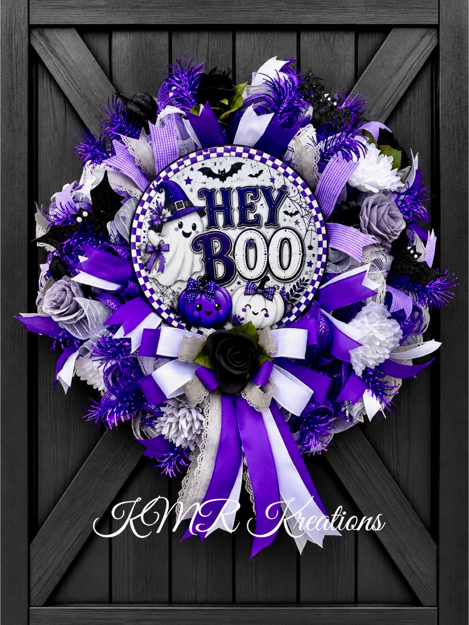 Purple Halloween ghost wreath