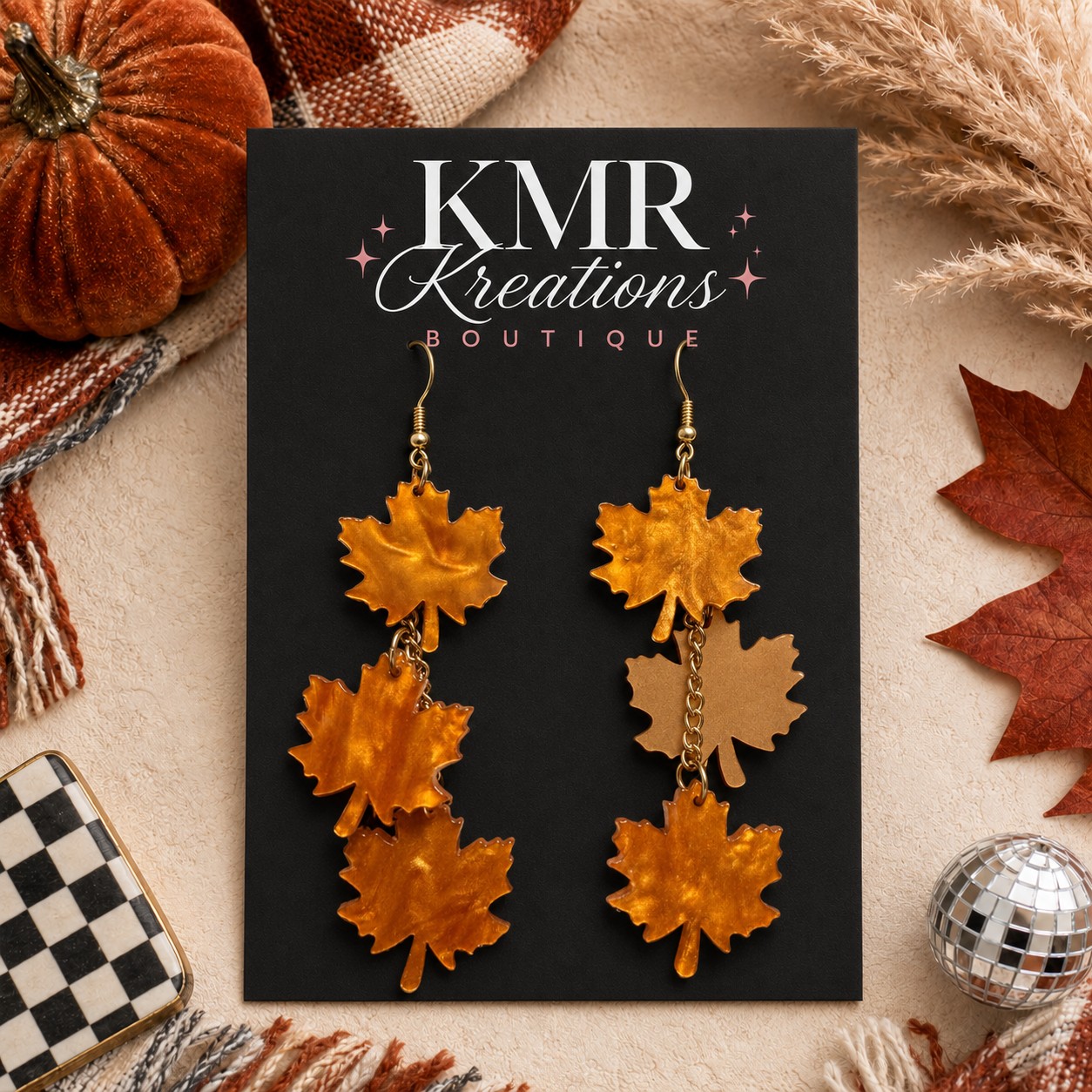 Cascading autumn leaf dangle earrings