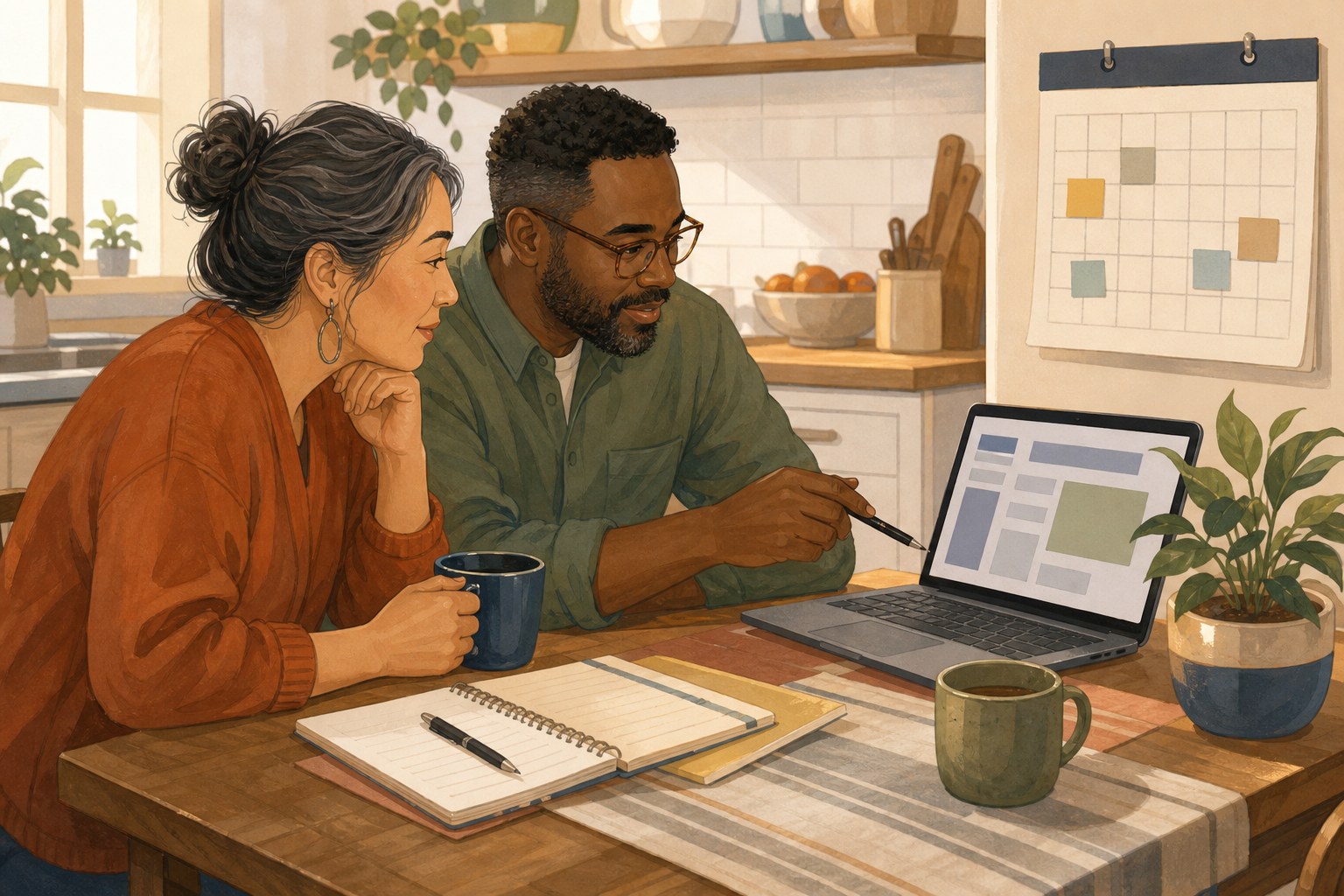 Illustration of neighbors reviewing a meeting agenda together after public comment