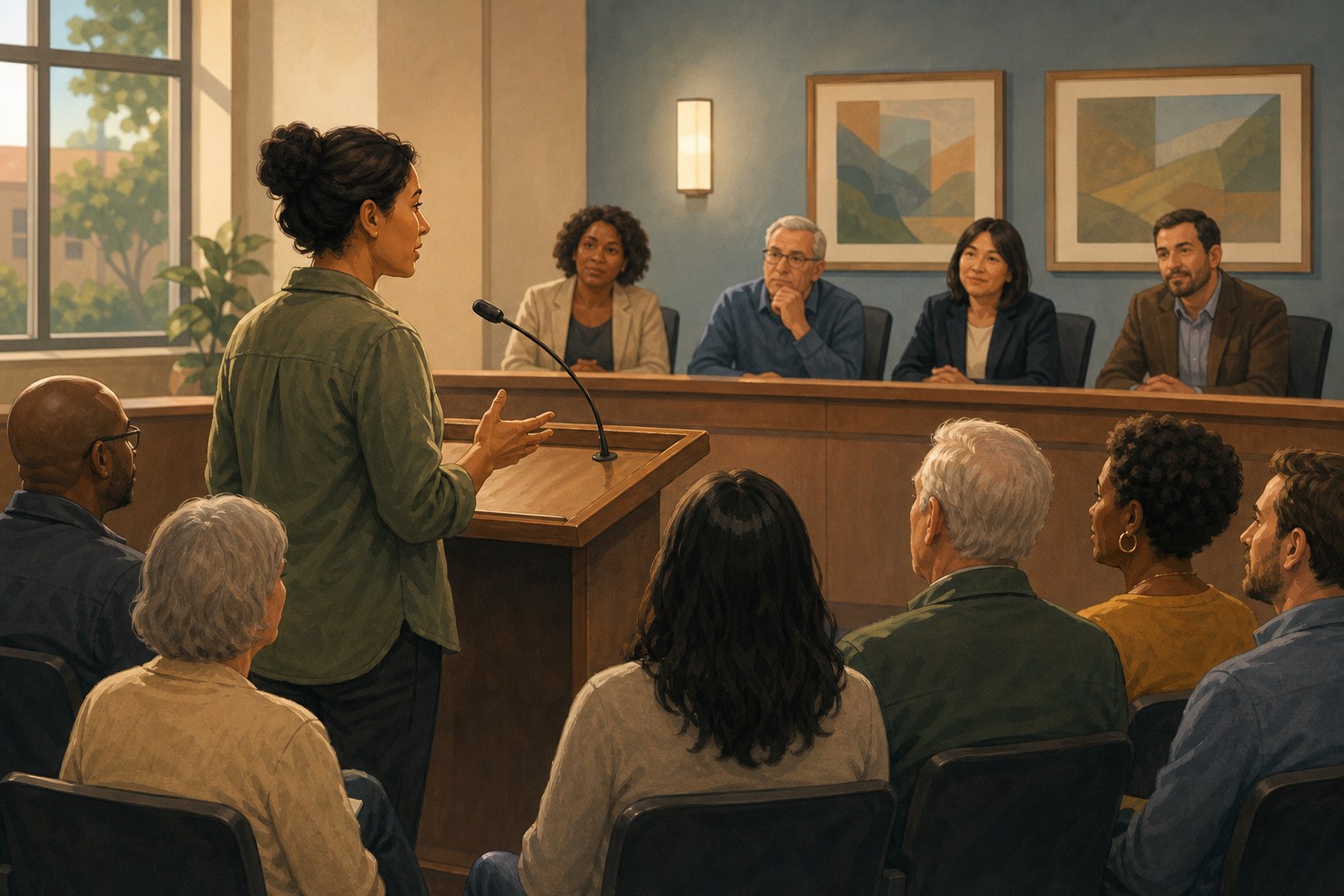 Illustration of a resident speaking respectfully during public comment