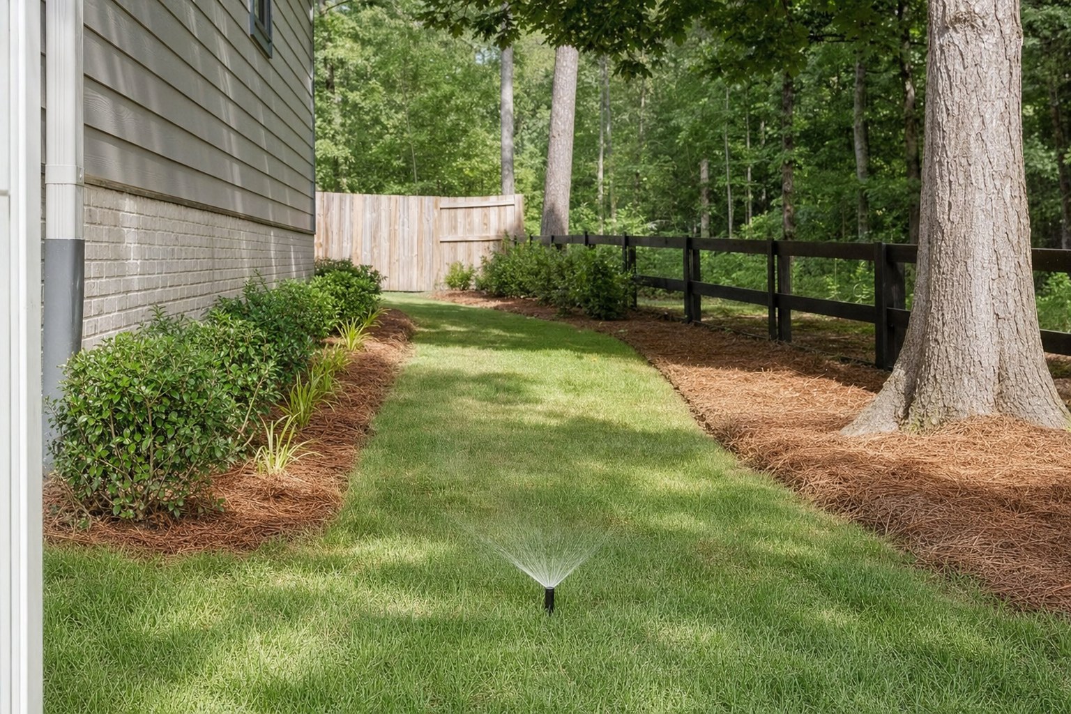 Managed runoff area along a landscaped yard