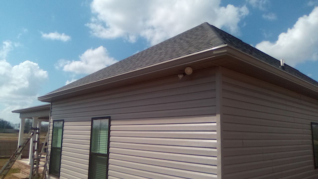 Gutter line along a home roof edge