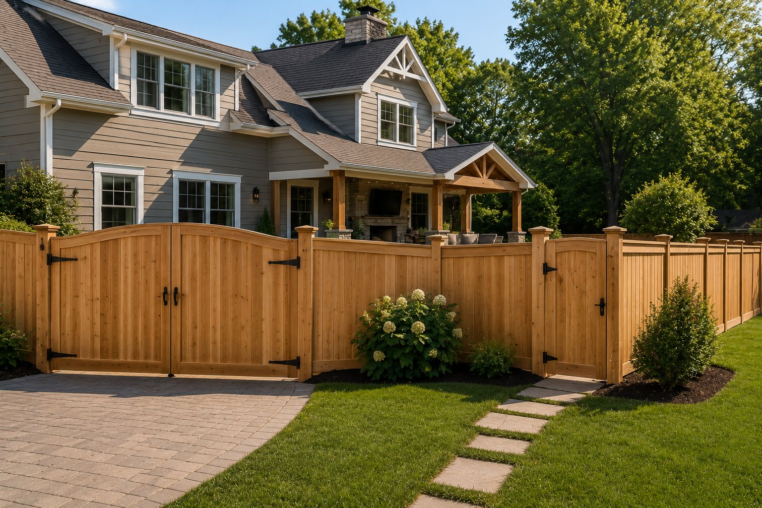 Wood fence installation at a residential property