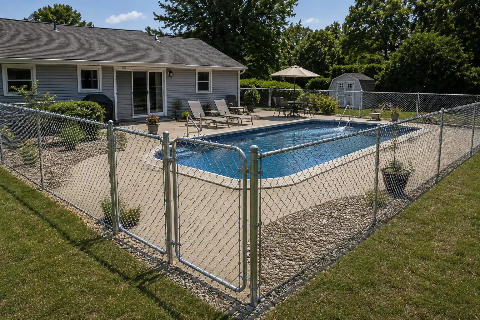 Chain-link fence installation at a residential property