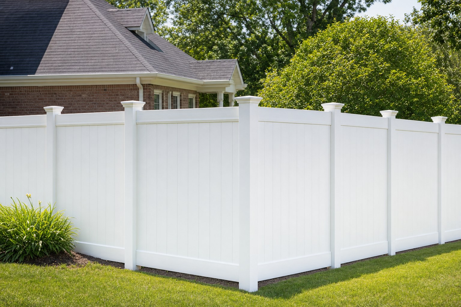 Vinyl fence installation at a residential property