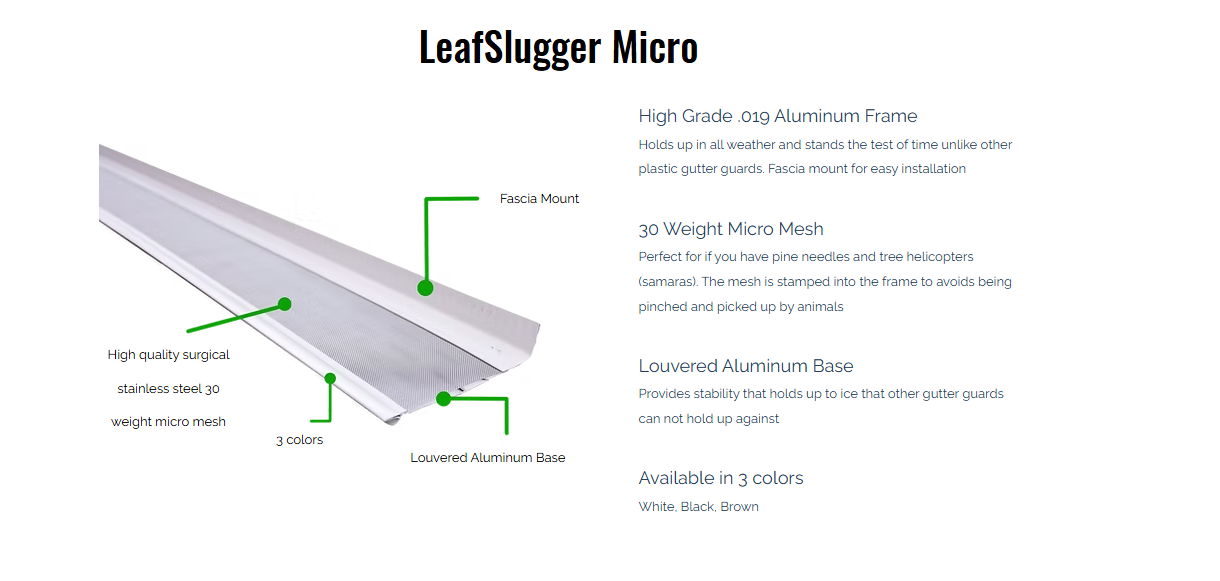 LeafSlugger micromesh gutter guard installed along a residential roofline