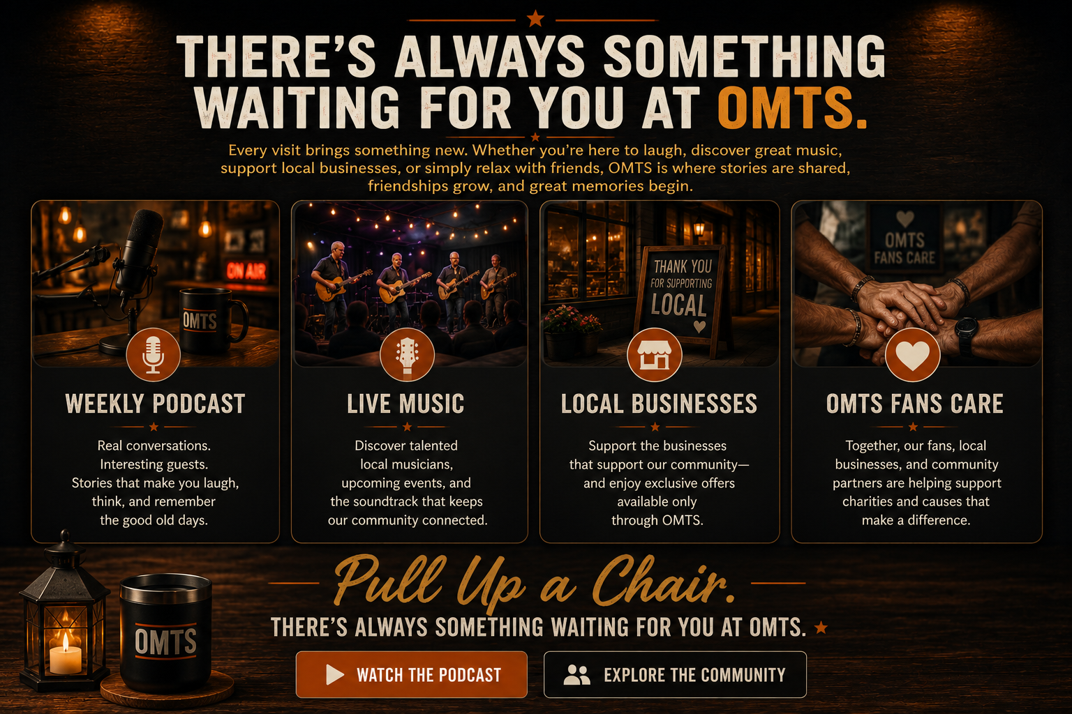 OMTS poster celebrating podcasting, music, community and fan care
